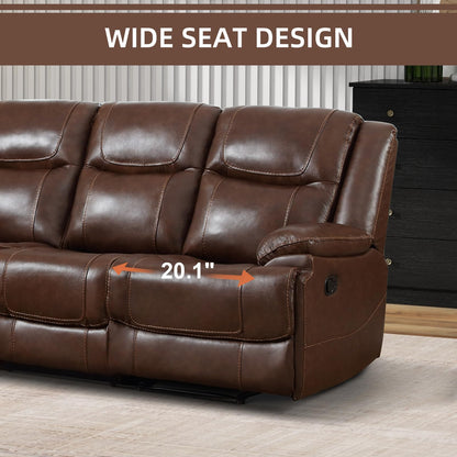 EBELLO Genuine Leather Recliner Manual 3 Seat Sofa Couch for Living Room, 3 Seater Reclining Sofa Chair with Headrest and Armrest, Modern Durable Home Furniture for Meeting Room, Vintage Brown