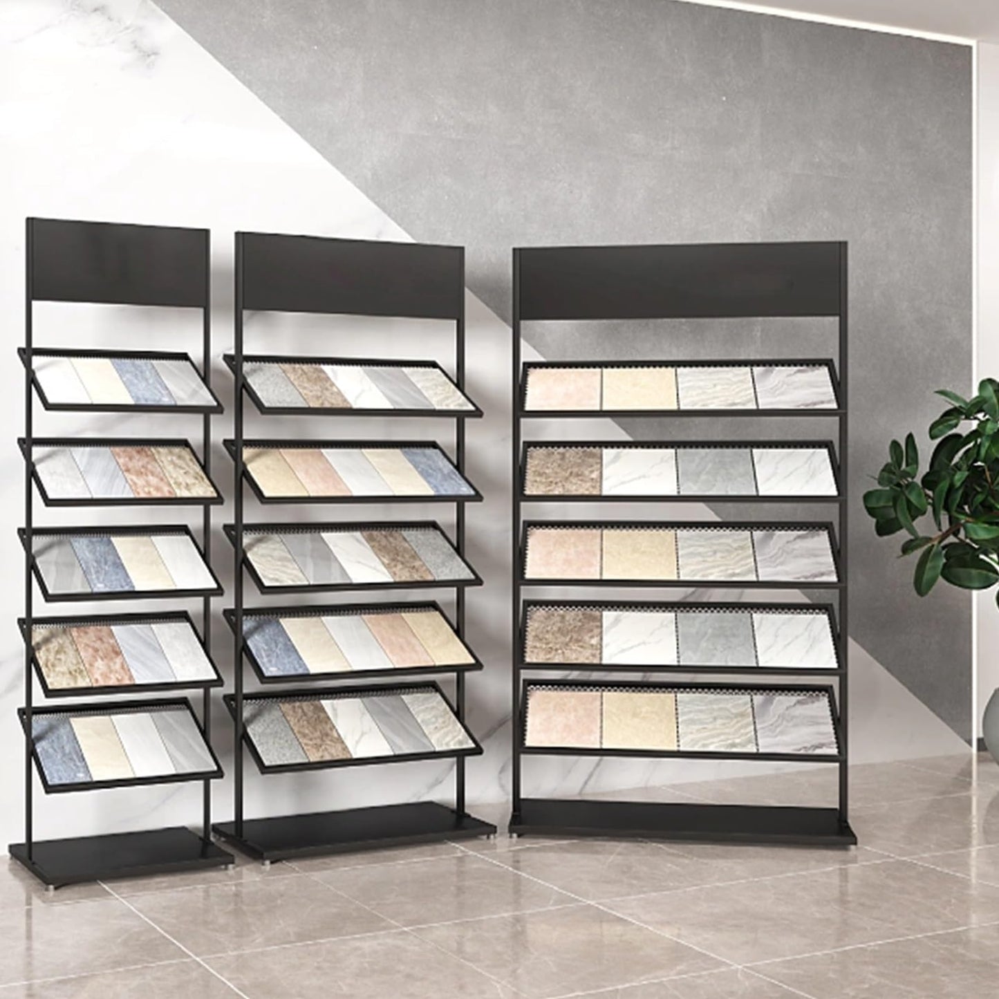 Metal Floor Tile Display Stand, Large Wooden Sample Holder, Multi-Layer Porcelain & Ceramic Tile Rack, Strong Load-Bearing Floor-Standing Shelf for Craft Shows - White, Versatile & Durable