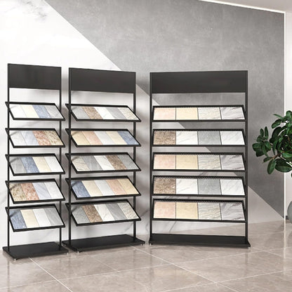 Metal Floor Tile Display Stand, Large Wooden Sample Holder, Multi-Layer Porcelain & Ceramic Tile Rack, Strong Load-Bearing Floor-Standing Shelf for Craft Shows - White, Versatile & Durable