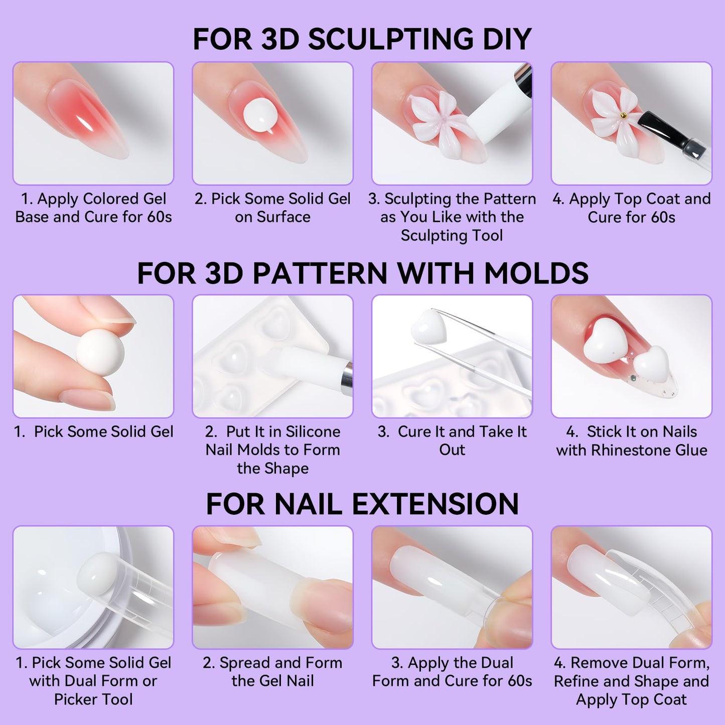 Makartt Clear Gel Builder Kit: Self-Levelling, Long Lasting Extension Hard Gels for Strengthener, Broken Nails Repair Gel Kit with Paper Forms, Dual forms, Nail File and Dual-End Brush 1.06 oz