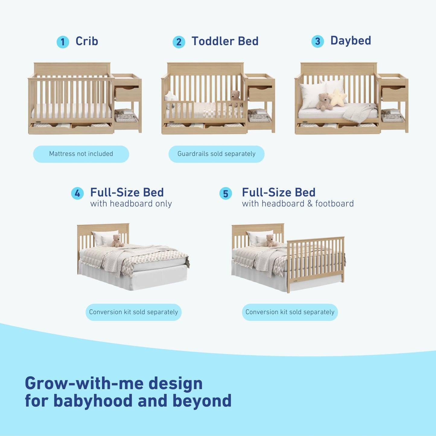 Graco Shiloh 5-in-1 Convertible Crib & Changer with Drawer – GREENGUARD Gold Certified Baby Crib Crafted from Wood, Converts to Toddler Bed, Daybed, and Full-Size Bed (Driftwood)