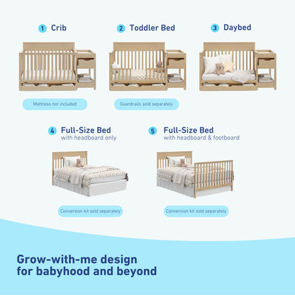 Graco Shiloh 5-in-1 Convertible Crib & Changer with Drawer – GREENGUARD Gold Certified Baby Crib Crafted from Wood, Converts to Toddler Bed, Daybed, and Full-Size Bed (Driftwood)
