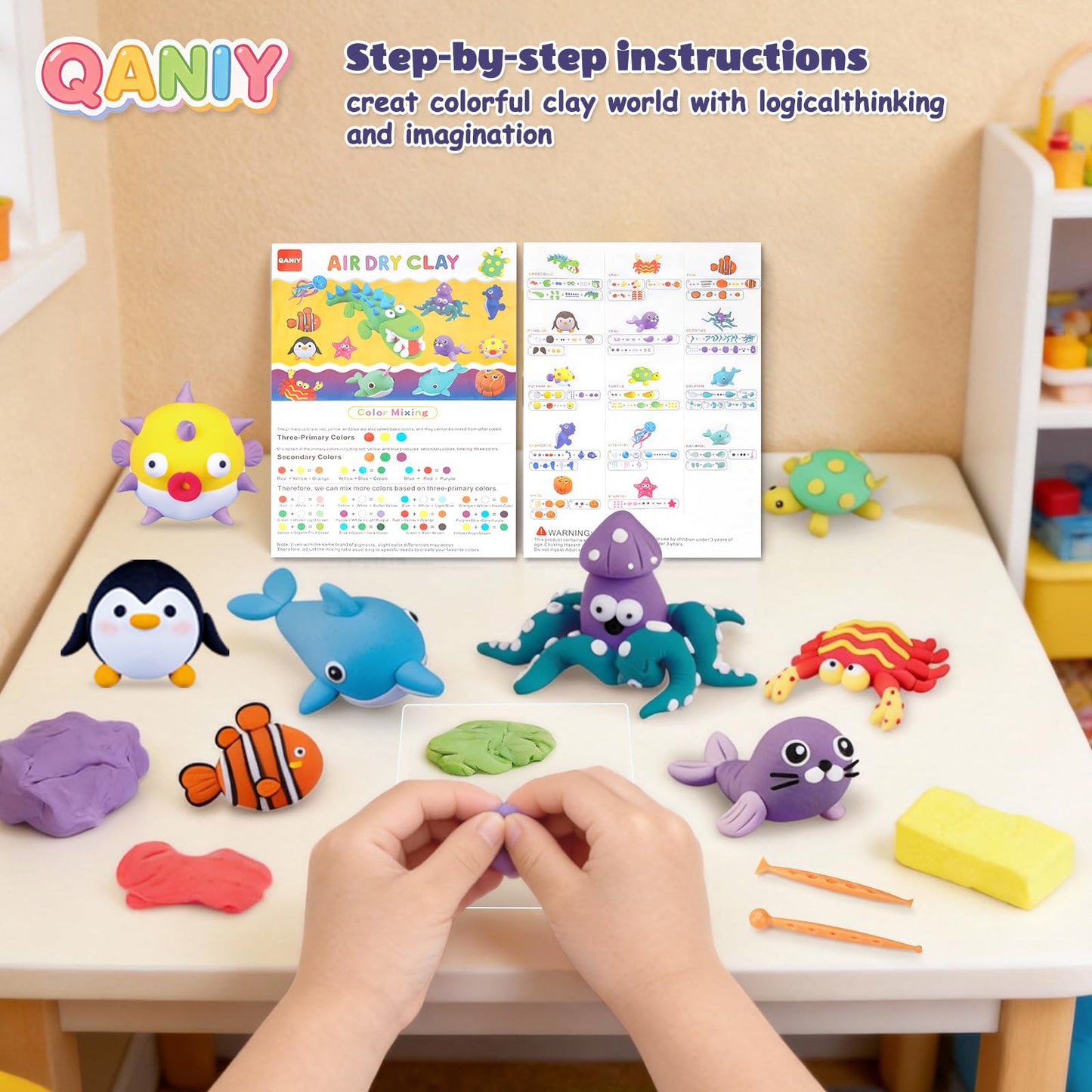 Air Dry Clay for Kids,Modeling Clay Kit,14 Species of Marine Life DIY Molding Clay Art Crafts Set,Ultra Light & Soft,Safe Non-Toxic,Toys Gifts for Age 4 5 6 7 8+ Years Old Boys Girls Kids