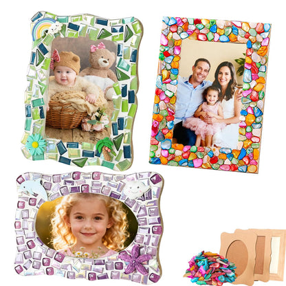 A&H Zier Decorate Your Own Mosaic Picture Frame Kit - 3 Pack DIY Arts & Crafts for Kids Ages 8-12, Valentines Day Gifts for Girls, 5x7 & 4x6 Photo Frames for Adults & Family