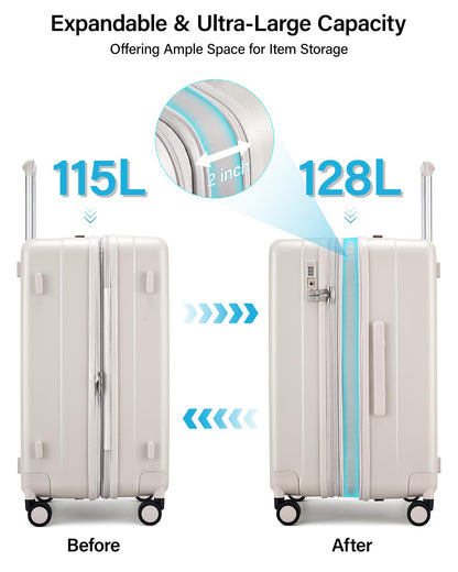 Hanke 29 Inch Plus Expandable Luggage Large Suitcases with Wheels,Checked Luggage Hard Shell Suitcases, PC Trunk Luggage Extra Large Suitcase with Lock for Women Men(Ivory White)