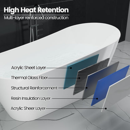 Freestanding Bathtub 67 Inch – Acrylic Free Standing Tub, Extra Large Soaking Bathtub with Chrome Drain & Overflow, White Tub for Home Spa or Bathroom Remodel