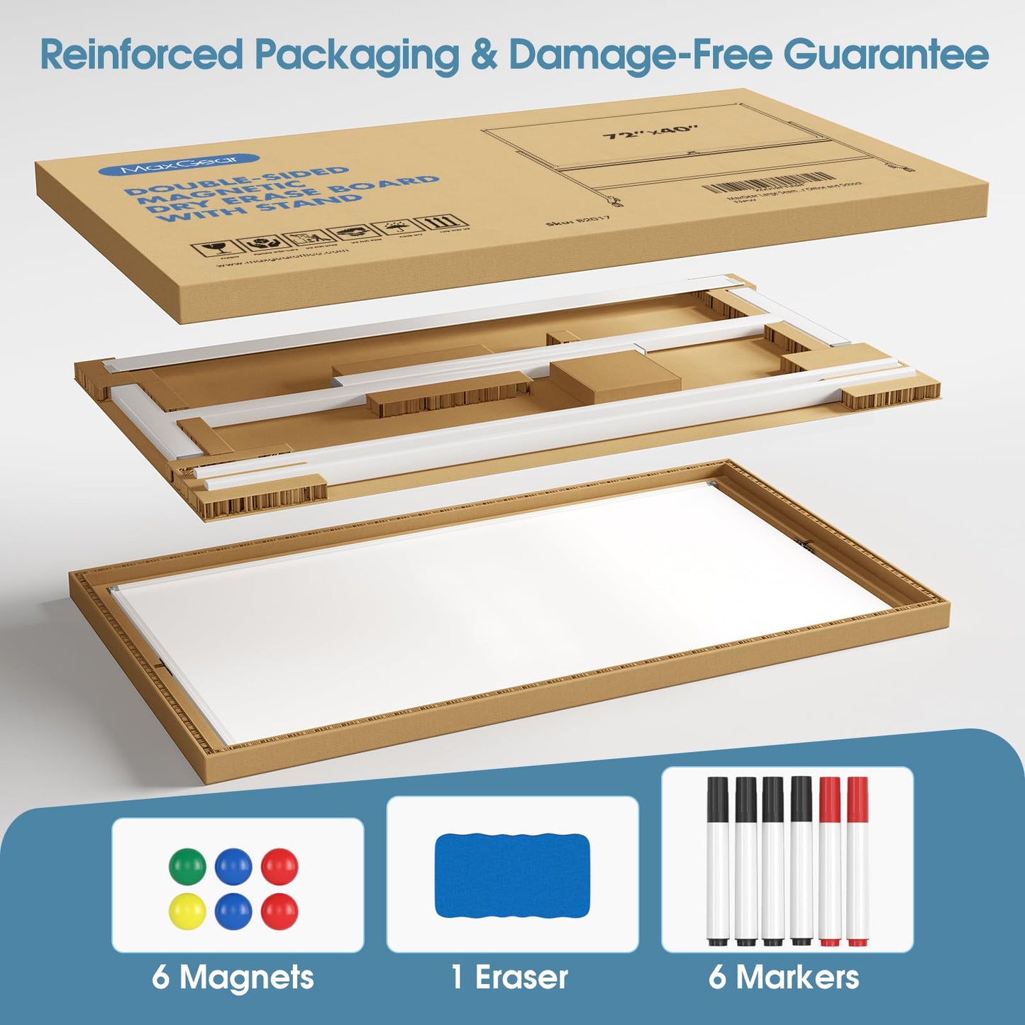 MaxGear Big Mobile Whiteboard, 72x40 Double Sided Magnetic Dry Erase Board with Stand, Height Adjustable Rolling Whiteboard for Home, School & Office, Heavy-Duty Aluminum Frame & Reinforced Packaging