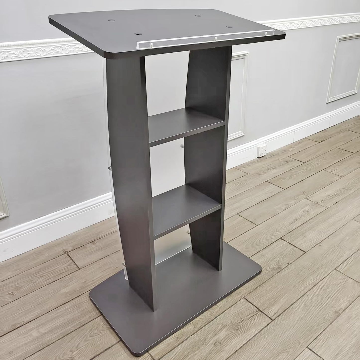 FixtureDisplays® 44.3" Tall Podium for Floor, Curved Frosted Front Acrylic Panel - Dark Grey 19658-GREY-NEW-NPF