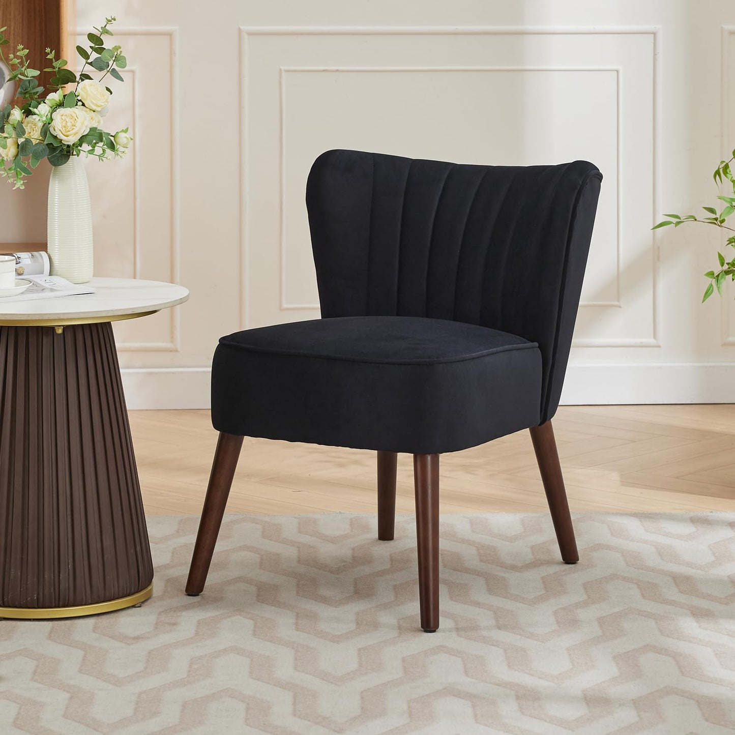 GarveeHome Modern Living Room Chair Set of 2, Mid-Century Accent Chair, Soft Velvet Upholstered Chair with Adjustable Feet, Accent Chair Side Chair Lounge Chair for Bedroom Kitchen Dining Room, Black