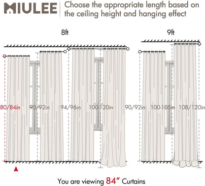 MIULEE 100% Blackout Curtains - Thick Luxury Faux Linen Drapes | 84 Inch Long, Birch, 2 Panels Set for Bedroom