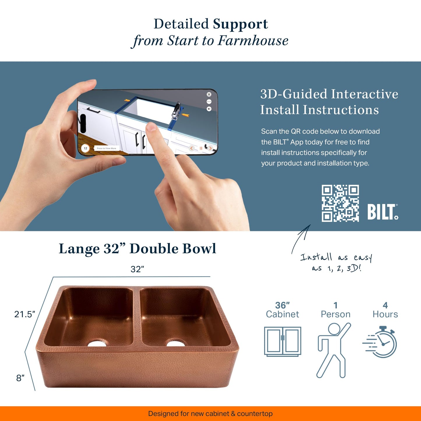 Sinkology Lange 32 Inch Farmhouse Sink - Handcrafted Solid Copper Apron Front Double Bowl Farm Sink for Kitchen, Antique Copper Finish, Fits 36 Inch Cabinet, Complete Kit, Sinkology Everyday Warranty