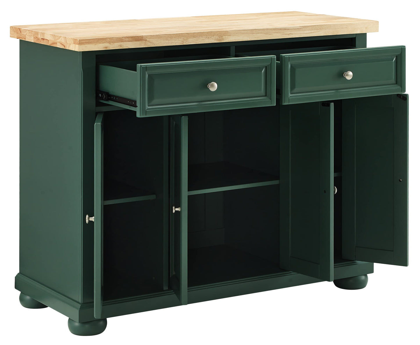 Crosley Furniture Madison Madison Rolling Kitchen Island Cart, Microwave Stand, Coffee Bar, with Shelves and Drawers, Emerald Green