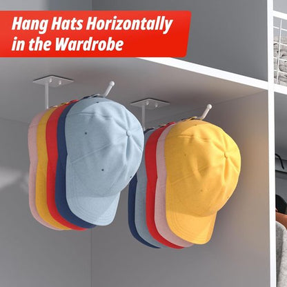 Durmmur Hat Racks - 2 Pack Baseball Cap Organizer with Strong Adhesive | 8.07" Wall-Mounted Storage (White)