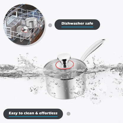E-far 2-Quart Tri-Ply Saucepan, Stainless Steel with Glass Lid, Non Toxic, Oven & Dishwasher Safe