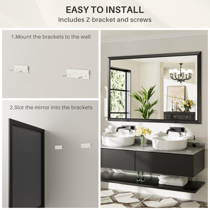 Briivue 60x40 Inch Black Bathroom Mirror for Wall, Thick Metal Framed Rectangle Mirrors for Over Sink, Bedroom, Living Room, Entryway, Anti-Rust, HD Tempered Glass