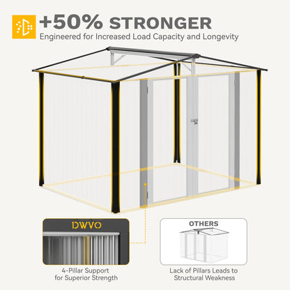 DWVO 7x5ft Metal Outdoor Storage Shed, Waterproof Tool Shed Heavy-Duty Storage Unit with Lockable Door and Vents, Ideal for Bicycles, Tools, Lawnmowers, Backyards, Patios, Lawns - White