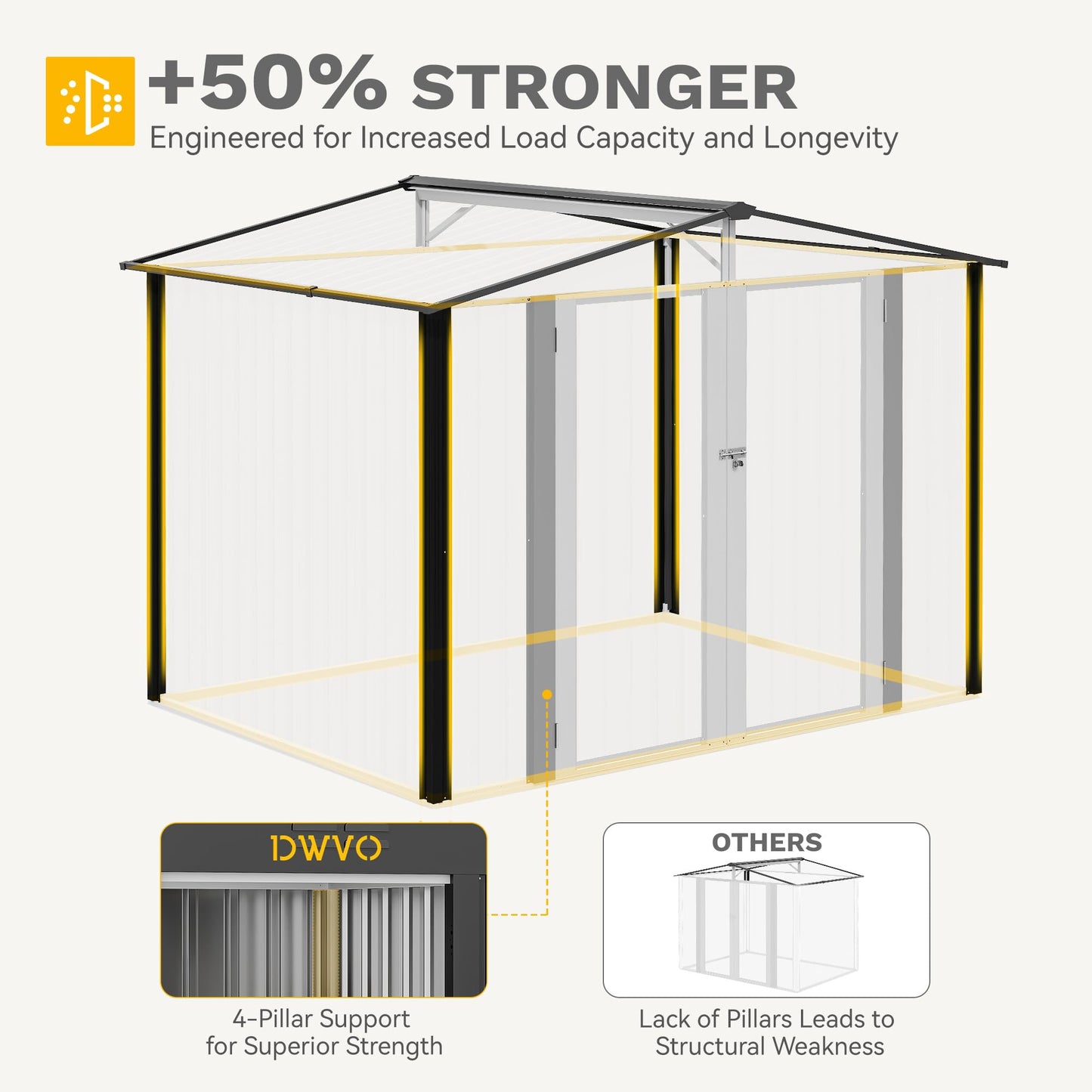 DWVO 7x5ft Metal Outdoor Storage Shed, Waterproof Tool Shed Heavy-Duty Storage Unit with Lockable Door and Vents, Ideal for Bicycles, Tools, Lawnmowers, Backyards, Patios, Lawns - Brown