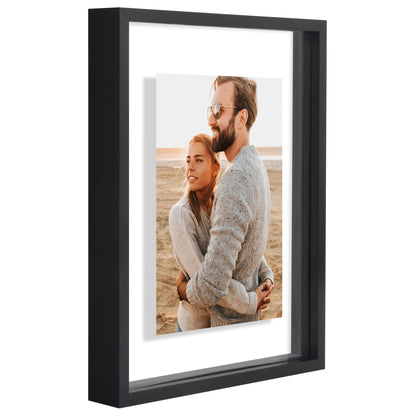 Americanflat Aluminum 8x10 Floating Picture Frame with Shatter-Resistant Glass - Set of 2 - Use as 5x7 Picture Frame or Display 8x10 Photo - Signature Float Collection - Photo Frames for Wall - Black