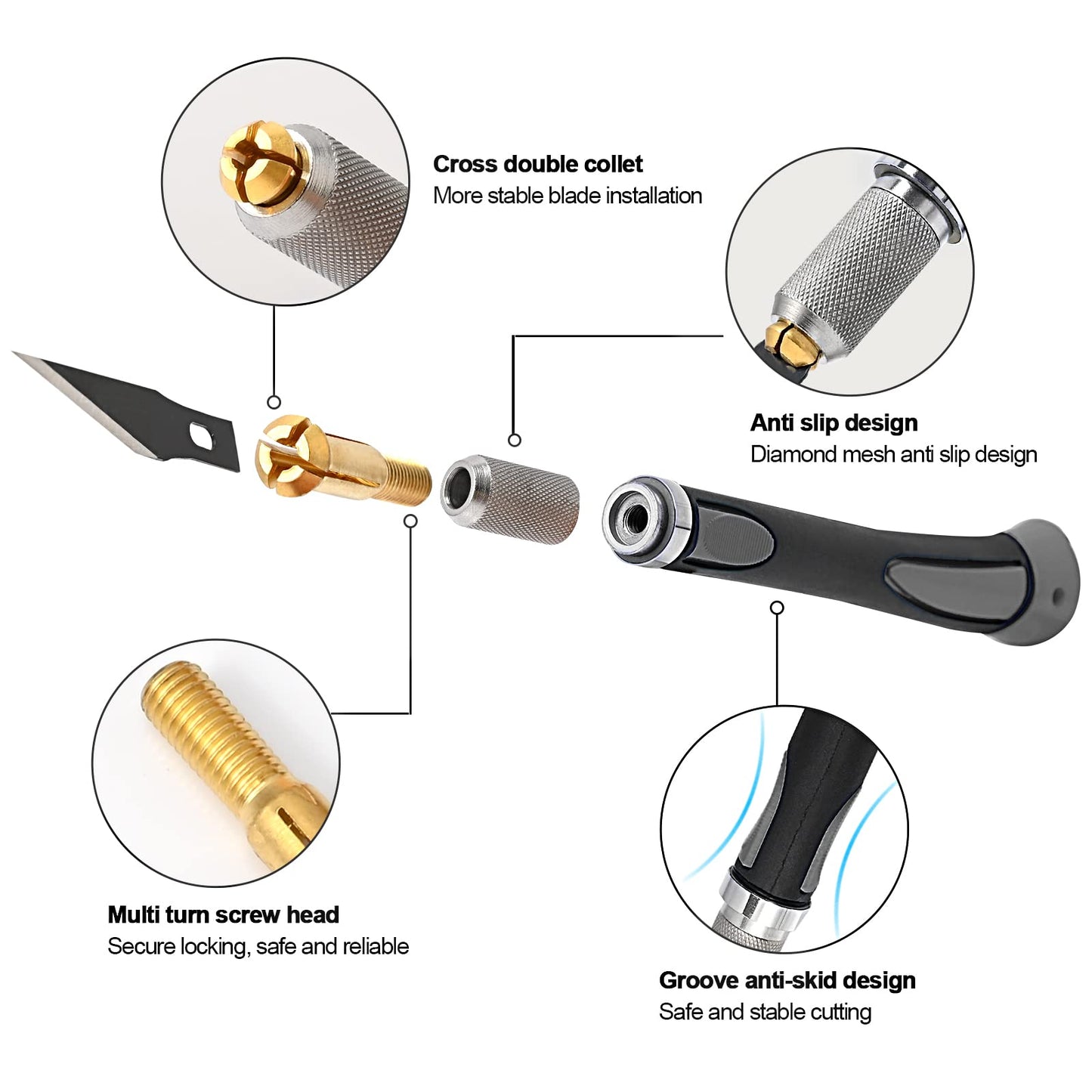 EHDIS Precision Hobby Knife Set Utility Craft Knife Kit with 10PCS Blades for Art, Working-Stencil, Scoring, Scrapbooking, Architecture Modeling, Crafting-Grey