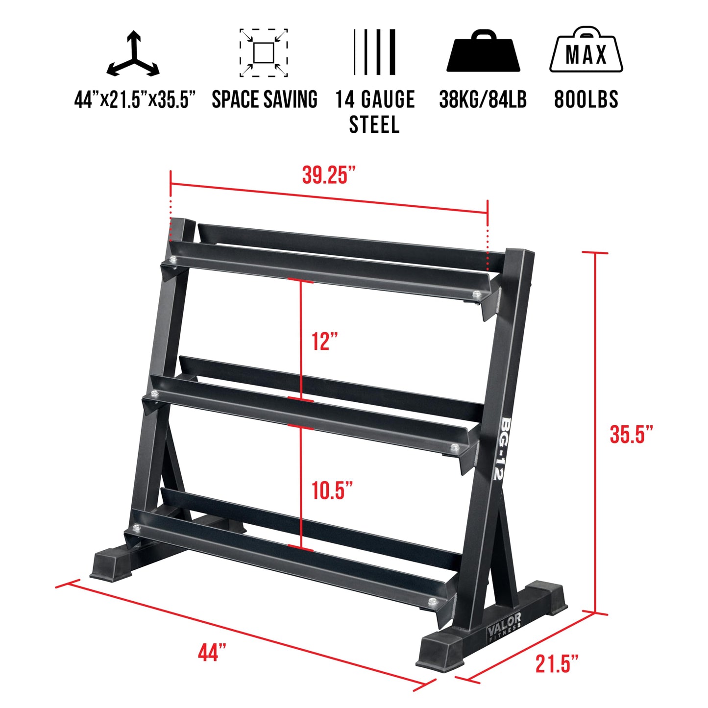 Valor Fitness 3-Tier Dumbbell Rack - Adjustable Weight Organizer Rack for Home Gym Dumbbell Storage Sports Equipment Organizer