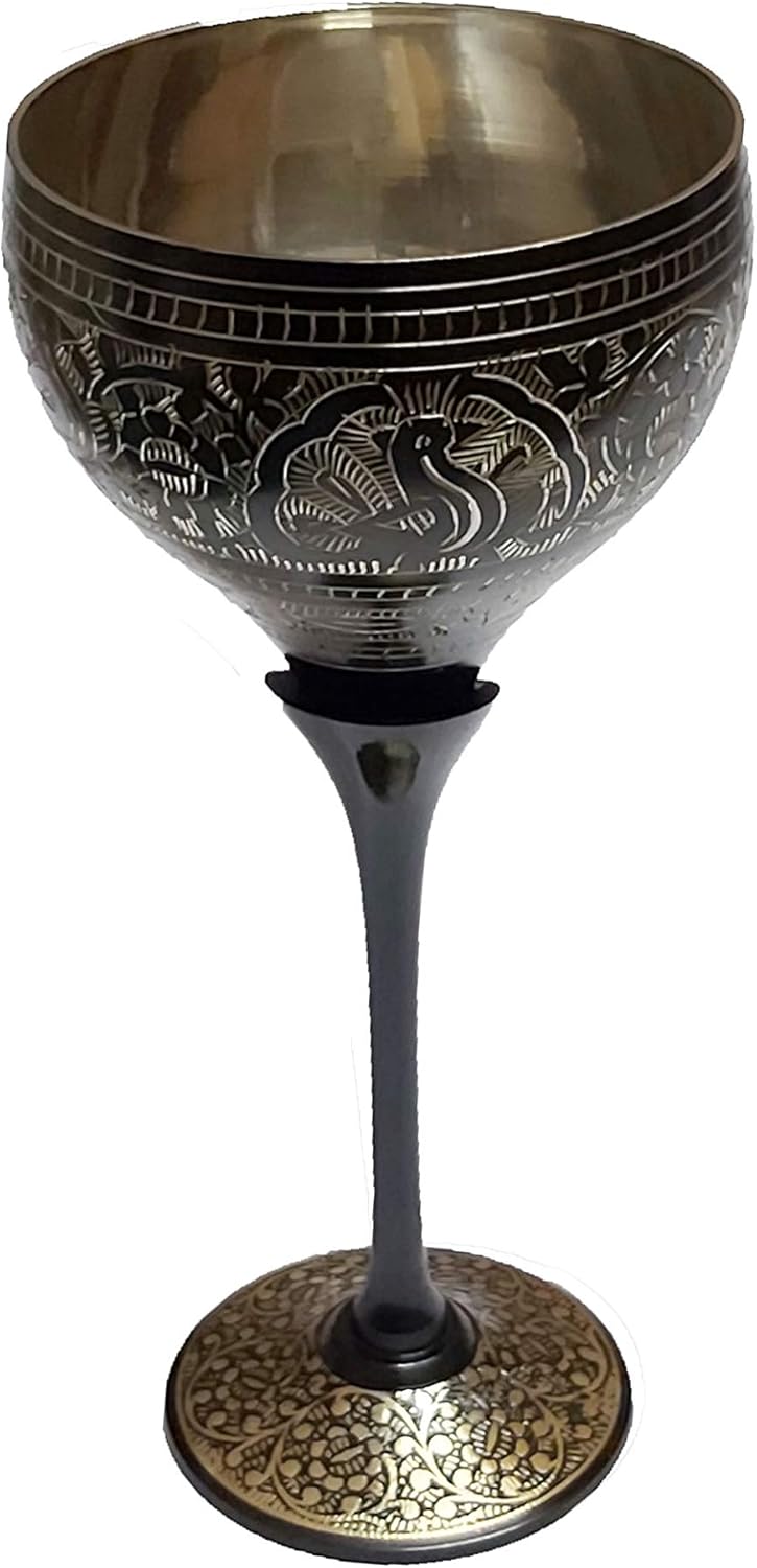 Wine Glass Goblet, Unique Premium Quality Handmade Cup Glass for Moscow Mules, 100% Pure Brass