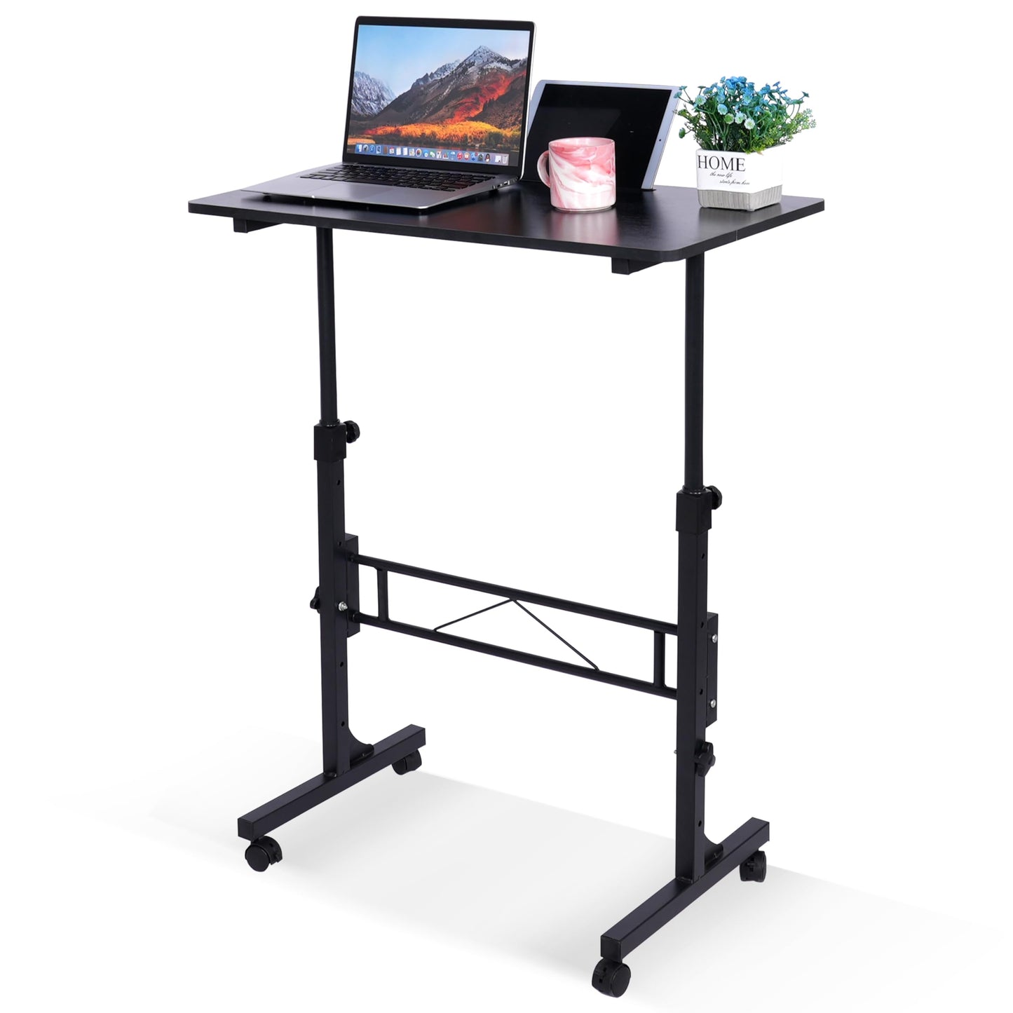 KLSMYHOKI Portable Standing Desk Adjustable Height, Small Computer, Laptop, Mobile Stand Up Rolling Desk with Wheels, Table for Home Office, 16"x31.5" Height 27"-43.5", White