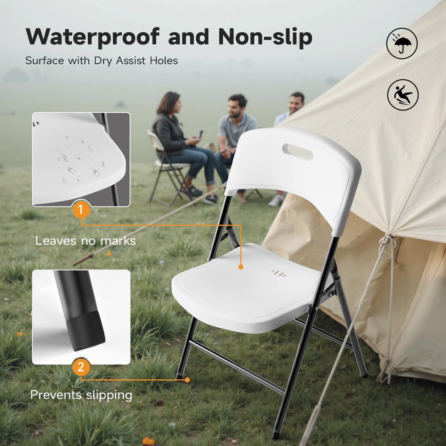 Ortus Collective Folding Chairs, 600lbs Capacity, Heavy-Duty Commercial Stackable Plastic Foldable Chairs for Indoor/Outside, Office, Kitchen, Party, Patio(White, 20 Pack)