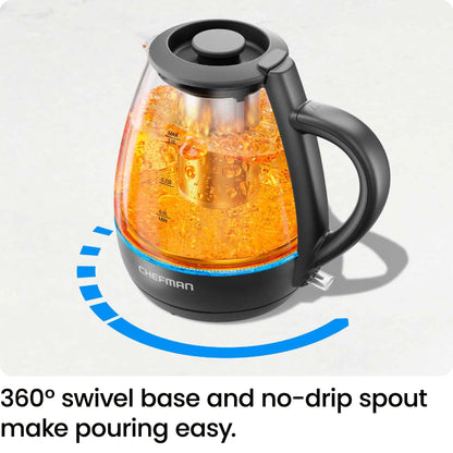 Chefman Electric Kettle with Tea Infuser, Compact 1L (4 Cups), 1500W, Removable Lid for Easy Cleaning, Boil-Dry Protection, Stainless Steel Filter, BPA Free, Auto Shut Off, Small Electric Tea Kettle