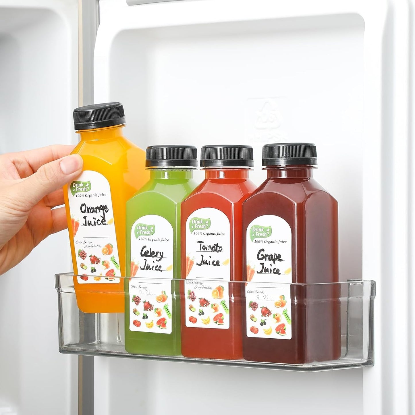 24 PACK, 12 OZ 24 2 Reusable Plastic Juice Bottles with Caps, Plus Labels & Silicone Funnels - Clear Juicing Bottles