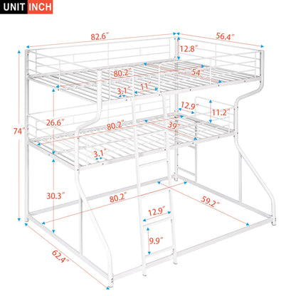 Merax Full XL Over Twin XL Over Queen Size Metal Triple Bunk Bed Frame with Ladder for Kids, Industrial Style Bunk Bed, Easy Assembly, No Box Spring Needed, for Kid's Room or Dormitory, White