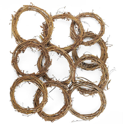TIHOOD 16PCS 4inch Grapevine Wreaths Vine Branch Wreath Christmas Rattan Wreath Garland Decoration for Christmas Holiday Craft or Wedding Supplies