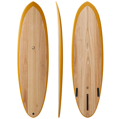 nanazero Wood Skin Surfboard Mid Length MID01 6'6" Yellow Brown, Durable and Light-Weight Structure