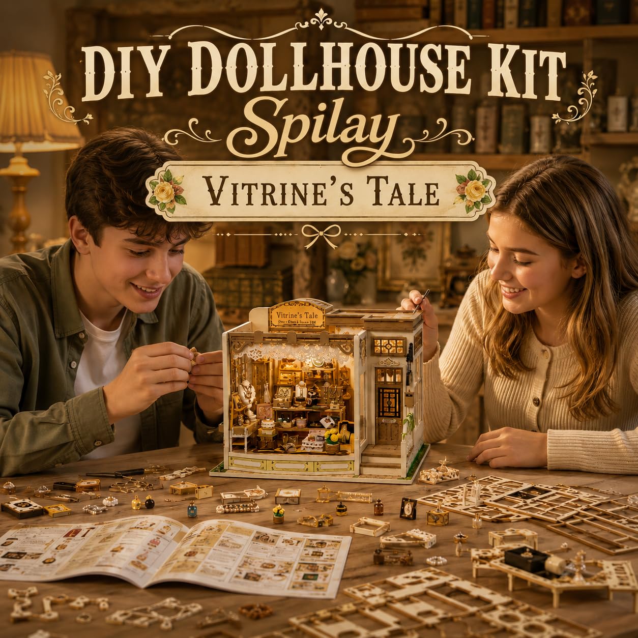 Spilay DIY Miniature House Kit, Vitrine's Tale Miniature Dollhouse Kit with LED Light, Mini House Building Kit Book Nook for Adult, Creative Bookshelf Decoration & Unique Gift