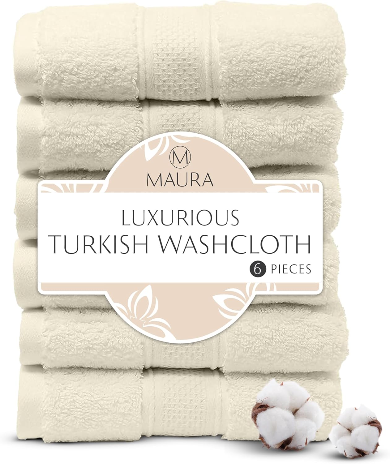 6-Pack Set MAURA Premium Turkish Washcloth - Ultimate Luxury with Soft, Thick, Super Absorbent, and Oversized Cotton