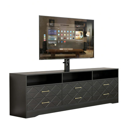 GarveeHome Black Entertainment Center with 6 Storage Drawers for Bedroom Living Room, Universal TV Stand with Mount Fit 32"-80" TVs, Farmhouse Wooden Media Console Tables with Height Adjustable Mount