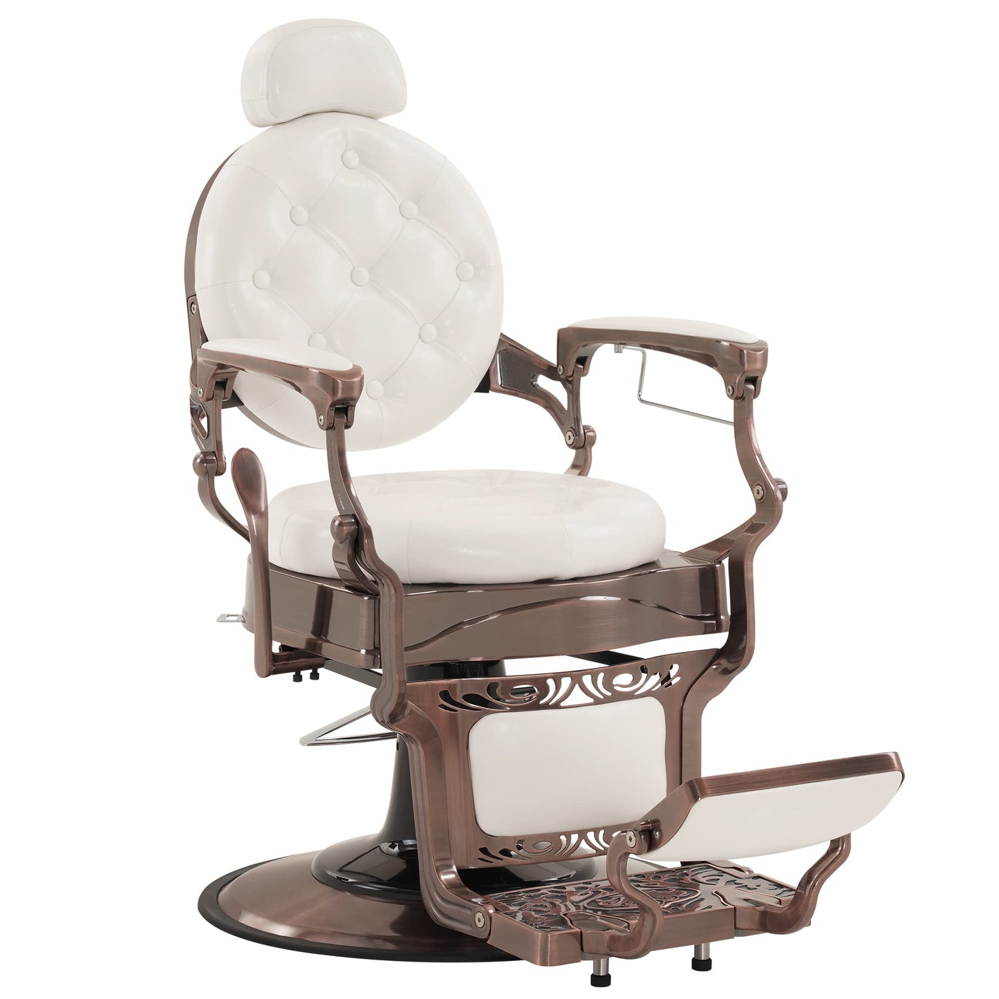 BarberPub Heavy Duty Metal Vintage Barber Chair All Purpose Hydraulic Recline Salon Beauty Spa Chair Styling Equipment 8914 (White with Reddish Bronze Frame)