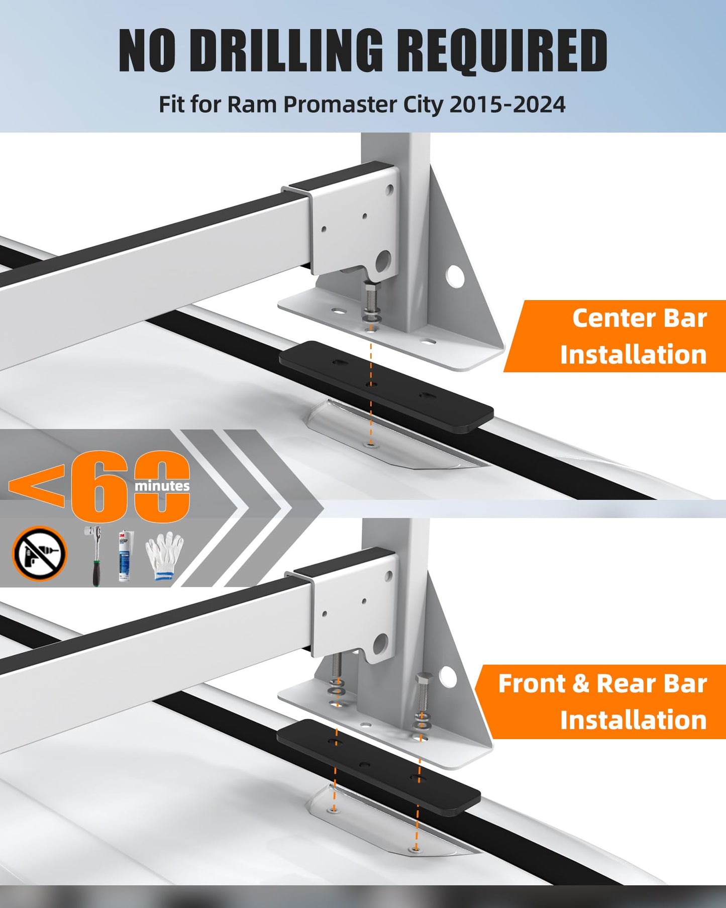 MELIPRON Cargo Van Roof Ladder Rack Fit for RAM ProMaster City 2015-2024 3 Crossbars