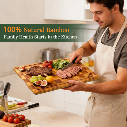 Bamboo Cutting Board Set of 3 for kitchen Checkered End Grain Chopping Boards with Storage Stand & Deeper Juice Grooves | Reversible Butcher Block for Meat, Cheese, Charcuterie & Kitchen Prep