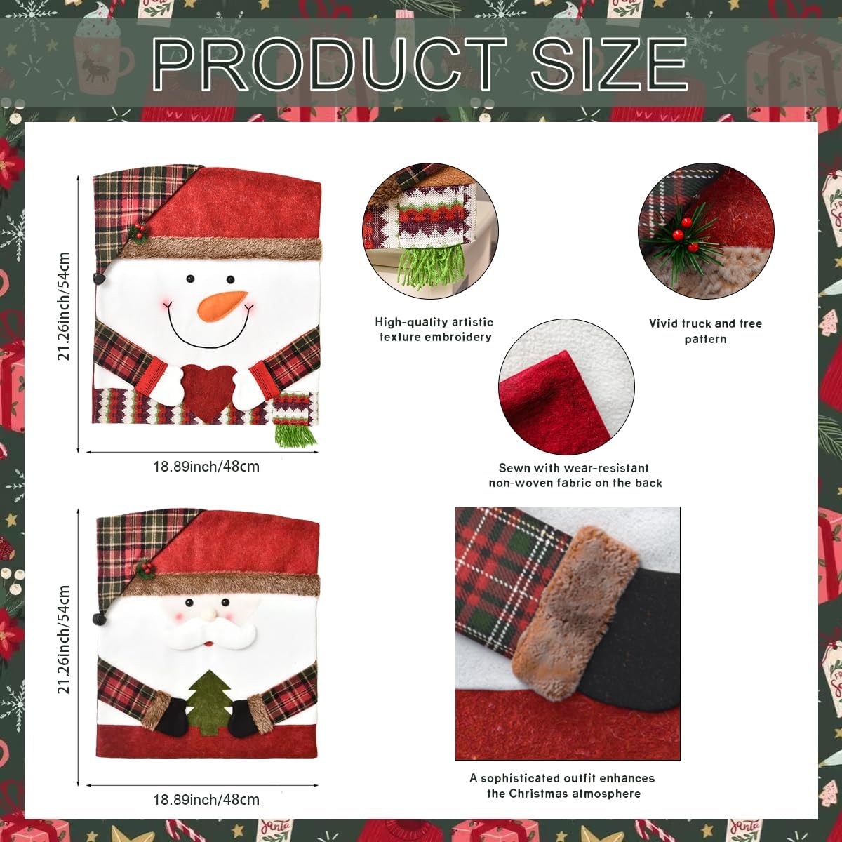 Set 6, (6, Sumgsn Christmas Chair Covers of Christmas Chair Decorations, Santa Snowman Chair Back Cover for Kitchen