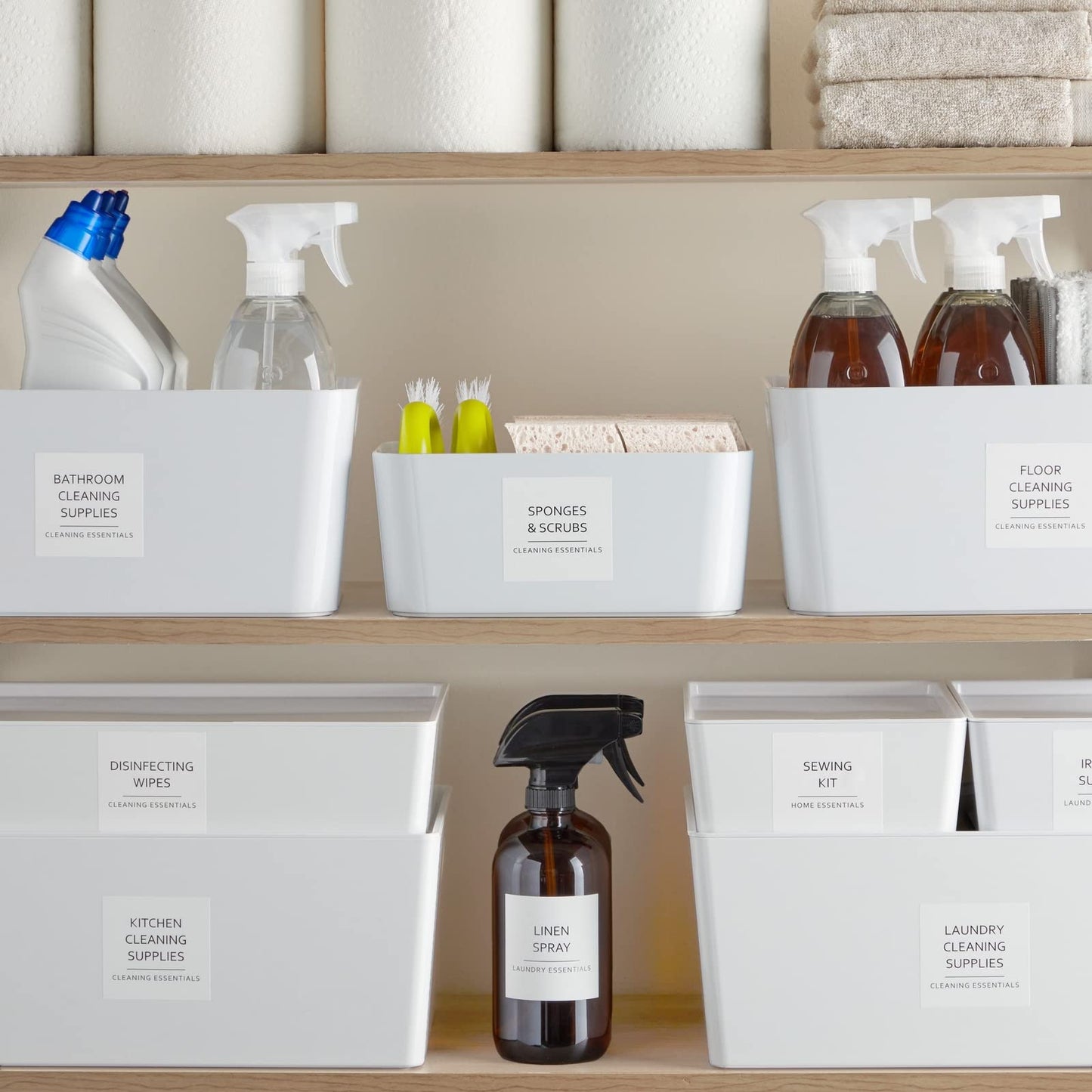 Talented Kitchen 144 Minimalist Laundry Room Labels - 2.5" x 2.5", Black on White Matte Vinyl - Organize Glass Jars & Spray Bottles, Water-Resistant Labels for Laundry Room Organization