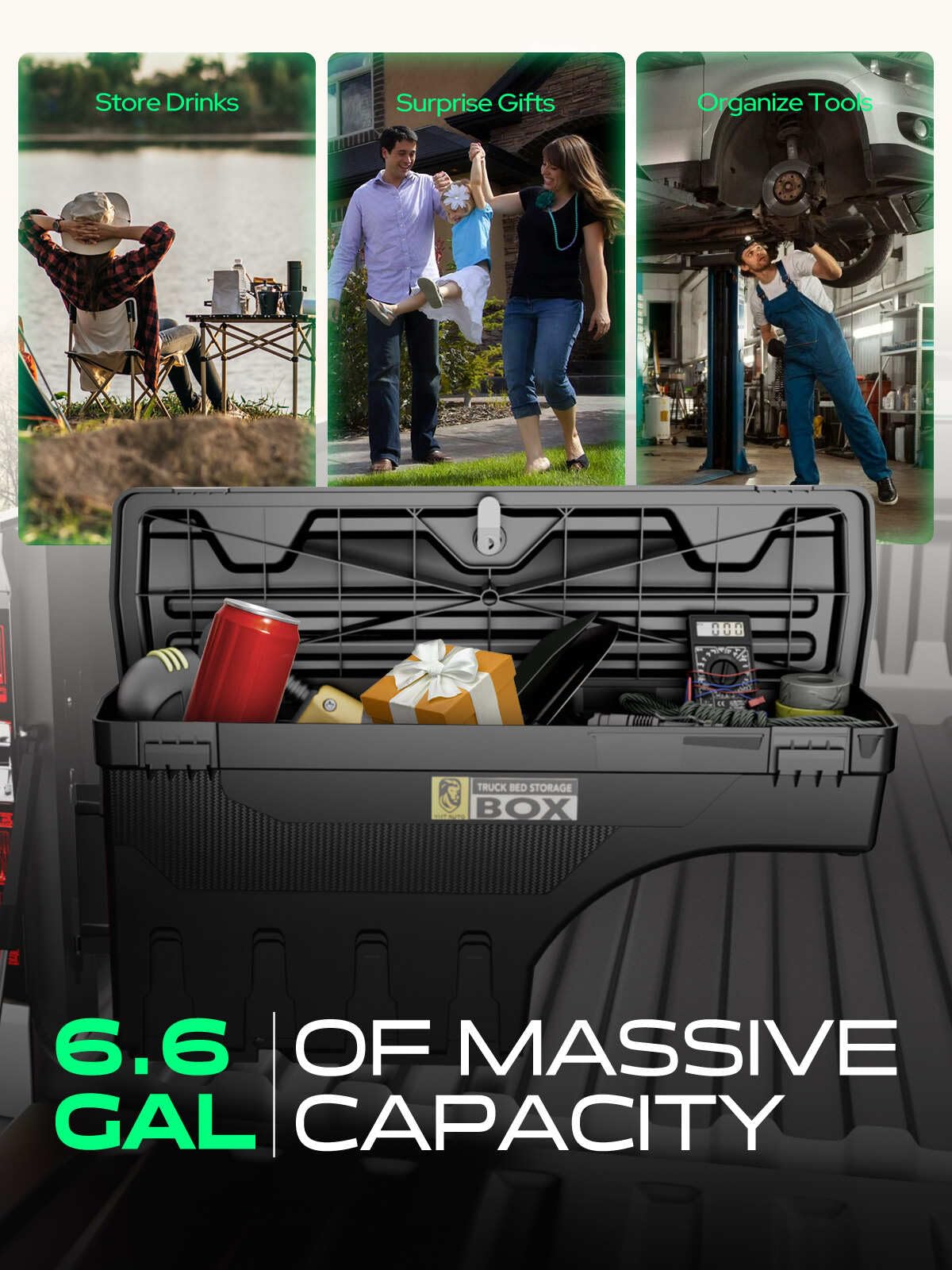 YHTAUTO Truck Bed Storage Tool Box Lockable Compatible with 1999-2016 Ford F-250 F-350 Super Duty, Passenger Side, Without Bed Rail Storage, Swing Waterproof Wheel Well Toolbox