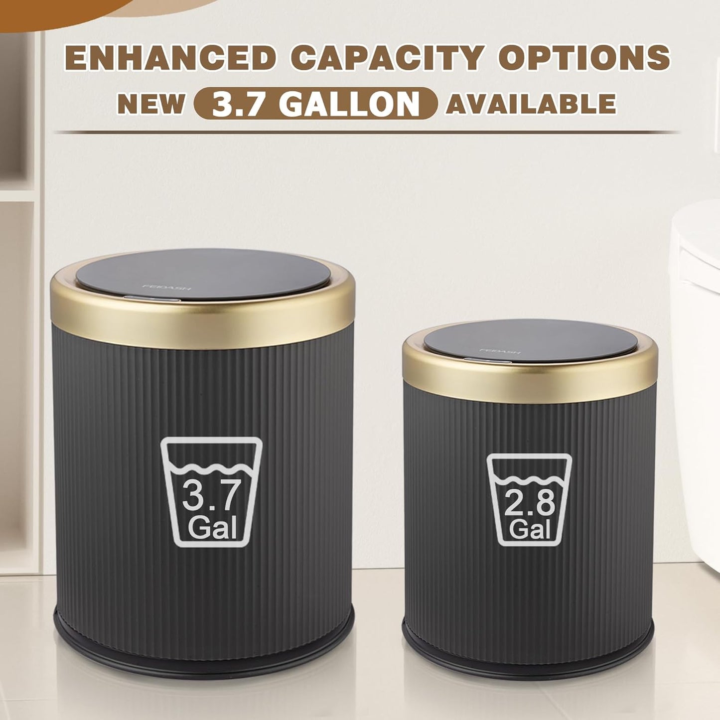 3.7 Automatic Bathroom Trash Cans Touchless, Gallon Modern Motion Sensor Trash Can with Lid,Diaper Trash Bin,Plastic