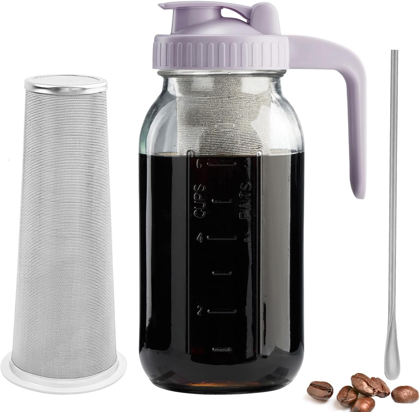 Cold Brew Coffee Maker with V-shaped Lid, 64oz Iced Coffee Maker with Stainless Steel Filter, BPA Free Pitcher
