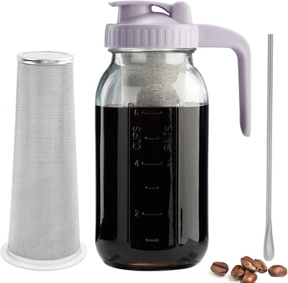 Cold Brew Coffee Maker with V-shaped Lid, 64oz Iced Coffee Maker with Stainless Steel Filter, BPA Free Pitcher