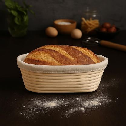 Saint Germain Bakery Oval Banneton Proofing Basket and Bread Lame Set – 10 Inch Rattan Basket with Liner, Razor Blades & Leather Cover – Sourdough Bread Baking Kit Gift for Artisan Bakers