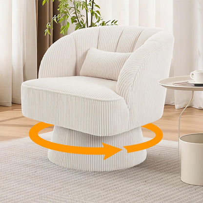 GAOMON Modern Swivel Barrel Accent Chair, 360° Corduroy Upholstered Armchair with Striped Backrest & Plush Padding, Comfy Round Lounge Chair for Living Room, Bedroom, Reading Nook - Beige
