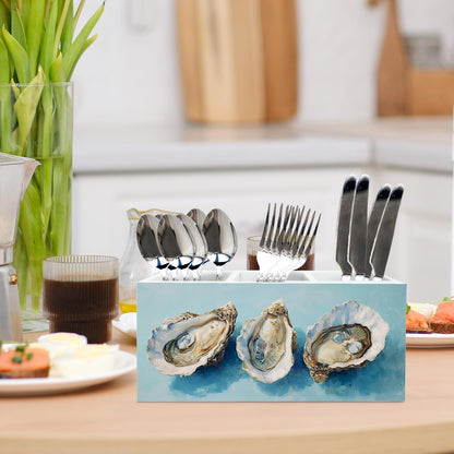 PQKIY Blue Coastal Beach Oyster Pen Holder for Desk,Ocean Beach Wooden Box Sign Desk Decor for Home Bedroom Office,Ocean Beachy Makeup Brush Toothbrush Holder Organizer for Bathroom Accessories