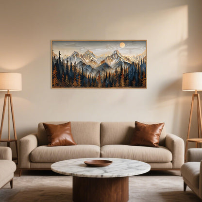 Celestdeco Mountain Wood Framed Canvas Wall Art Set,Rustic Pine Trees Wall Painting,Boho Ridge Scenery Wall Decor,Natural Sun Landscape Art Print for Living Room,Bedroom,Dining Room,Office-20 x40 x1