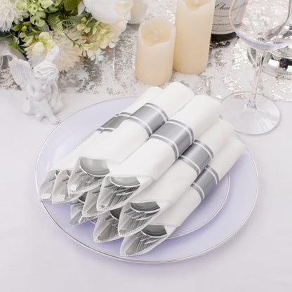 Supernal 120pack Silver Plastic Silverware,Rolled Plastic Silverware,Pre Rolled Napkins with Cutlery Set,Wrapped Disposable Cutlery Set with Napkin Perfect for Mother's Day, Birthday, Wedding,Catering