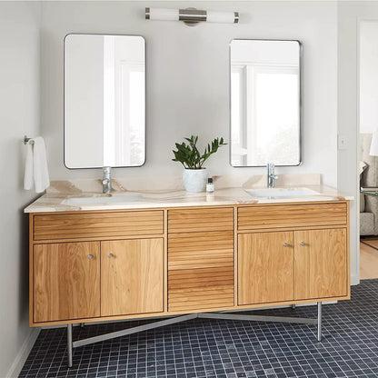 ANDY STAR 30"x48"Chrome Bathroom Mirror, Large Wall Mirror for Bathroom, Rounded Rectangle Mirror in Premium Stainless Steel Metal Frame Hangs Horizontal Or Vertical
